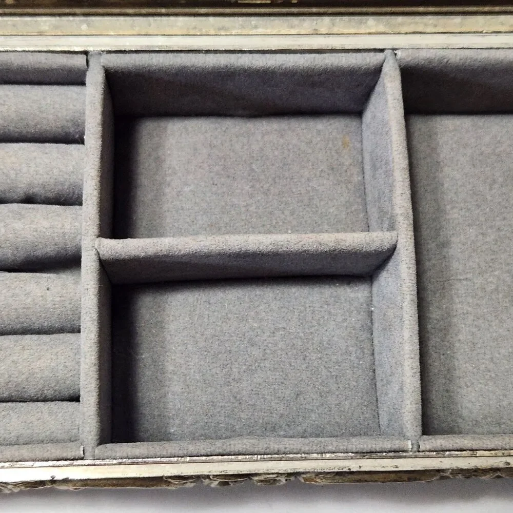 Godinger Vintage 1992 Silver Plate Ornate Rectangle Jewelry  Hinged Box Velvet